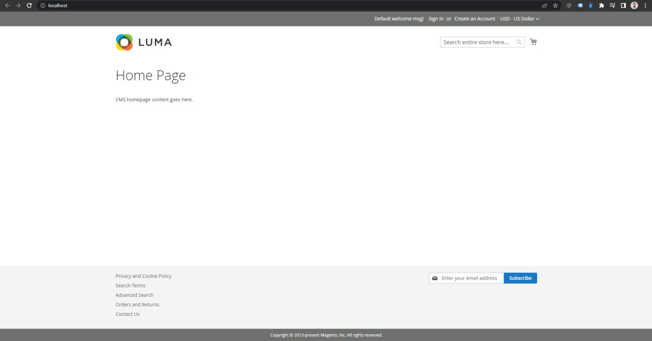 magento screen en thème Luna depuis une vue navigateur